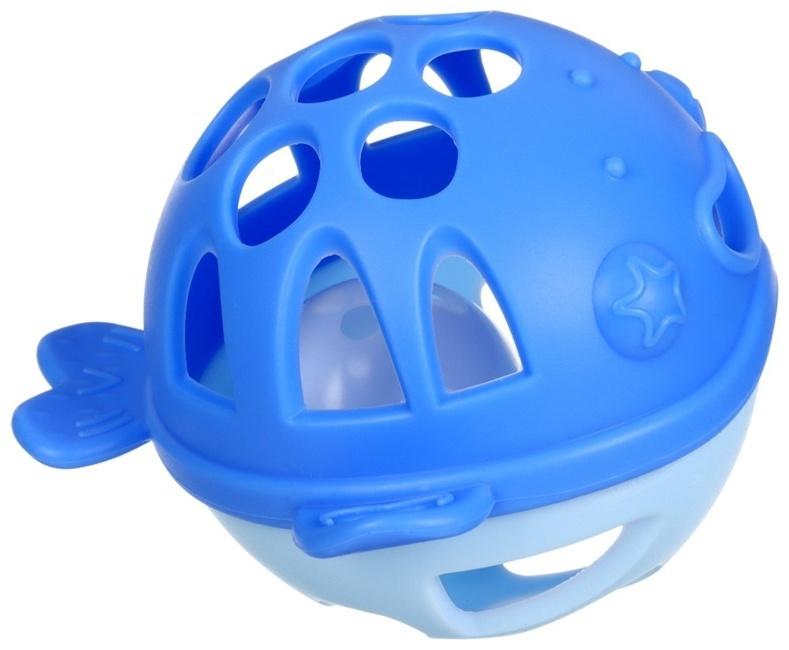 Прорезыватель силиконовый для зубов с погремушкой Крошка Я «Рыбка», 10,5х11х8см,в кейсе, синий