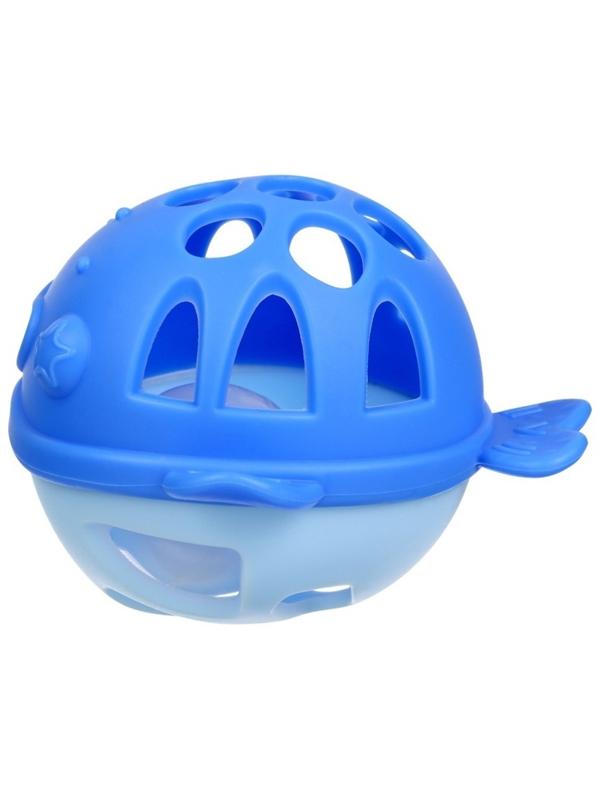 Прорезыватель силиконовый для зубов с погремушкой Крошка Я «Рыбка», 10,5х11х8см,в кейсе, синий