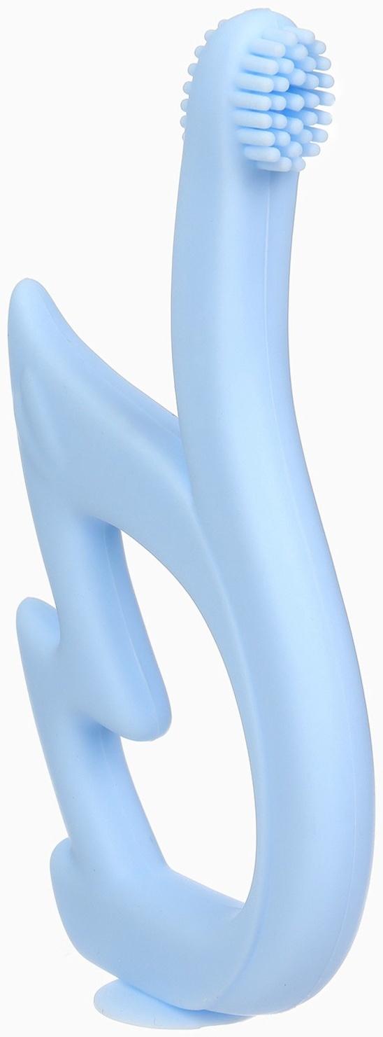 Прорезыватель силиконовый для зубов Крошка Я «Лебедь», щеточка, на присоске, голубой