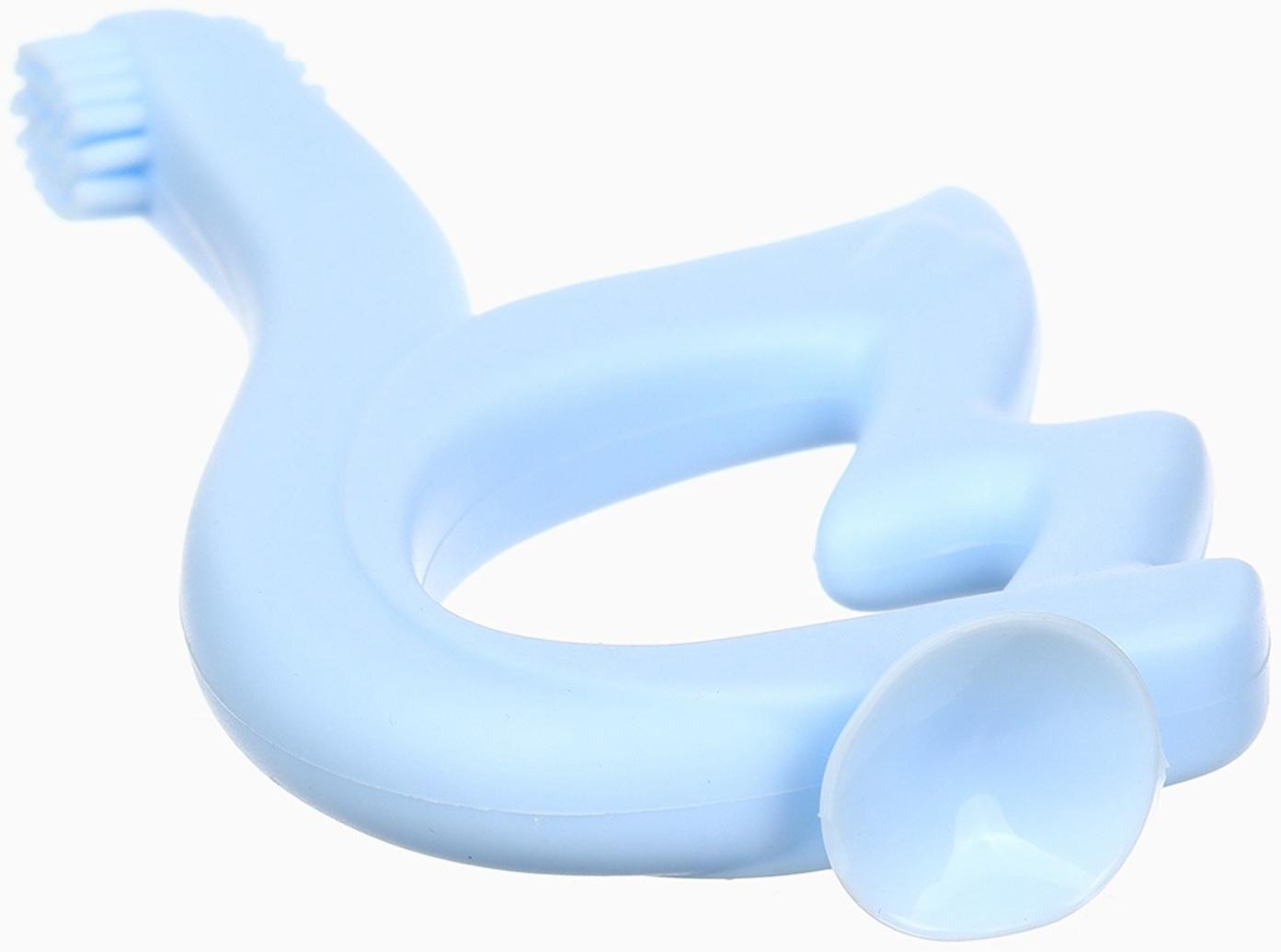 Прорезыватель силиконовый для зубов Крошка Я «Лебедь», щеточка, на присоске, голубой