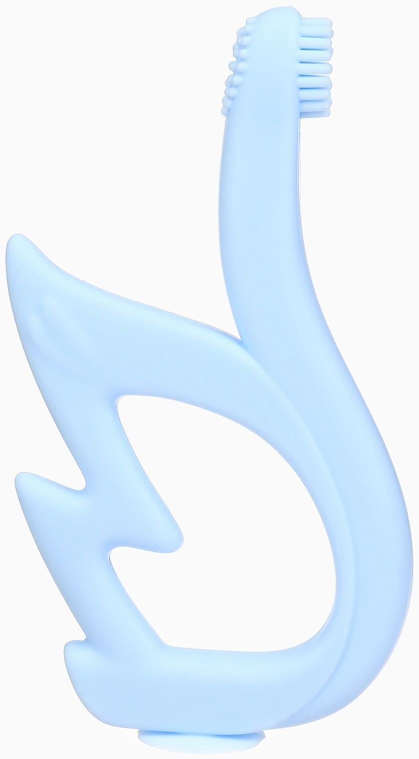 Прорезыватель силиконовый для зубов Крошка Я «Лебедь», щеточка, на присоске, голубой