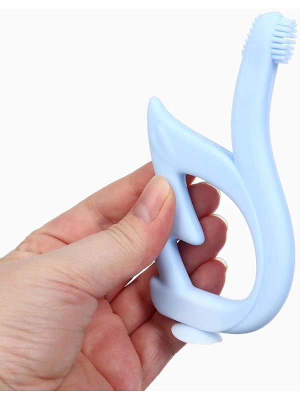 Прорезыватель силиконовый для зубов Крошка Я «Лебедь», щеточка, на присоске, голубой