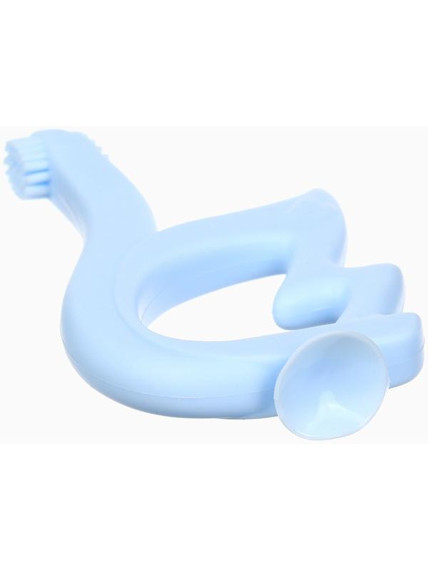 Прорезыватель силиконовый для зубов Крошка Я «Лебедь», щеточка, на присоске, голубой