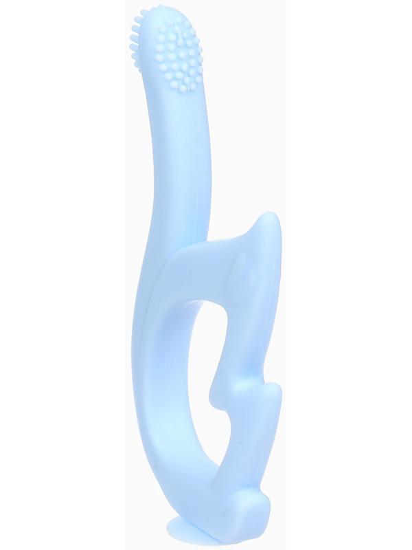 Прорезыватель силиконовый для зубов Крошка Я «Лебедь», щеточка, на присоске, голубой