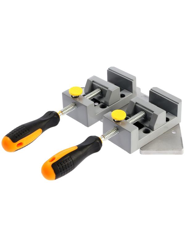 Струбцина угловая усиленная ТУНДРА, металлическая, два зажима 90 и 180°, 2К рукоятка, 70 мм