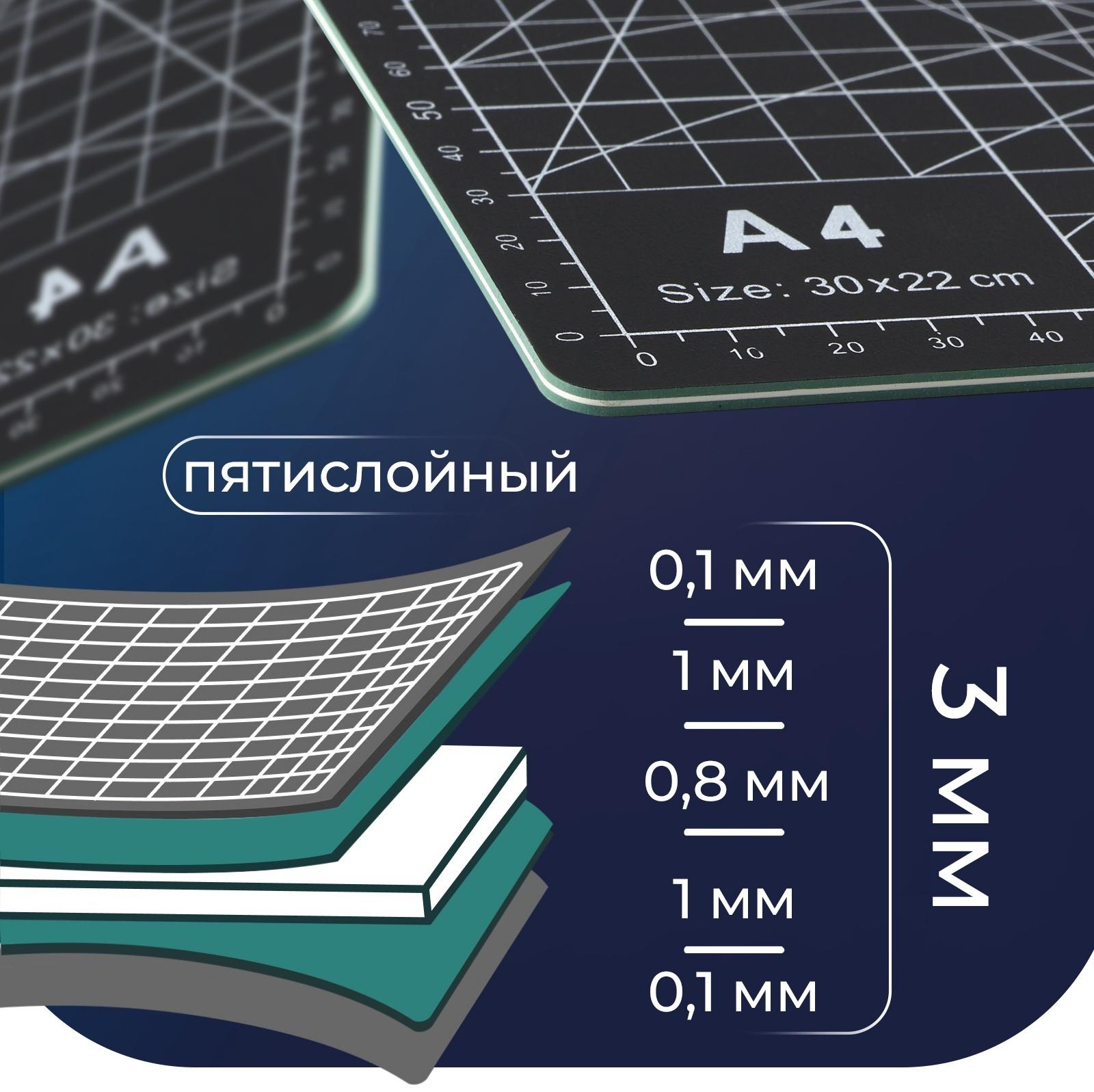 Мат для резки, пятислойный, 30×22 см, А4, чёрный