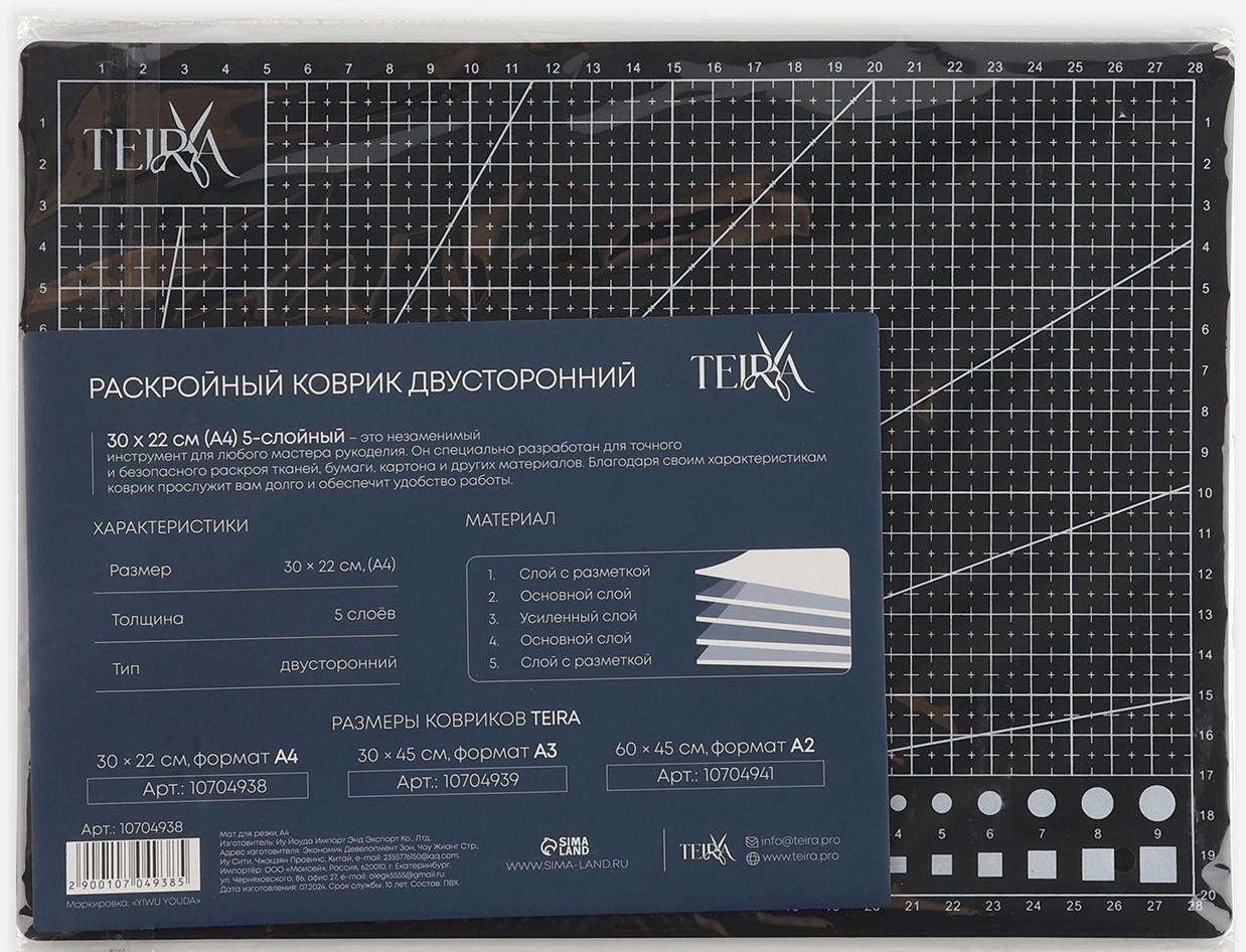 Мат для резки, пятислойный, 30×22 см, А4, чёрный