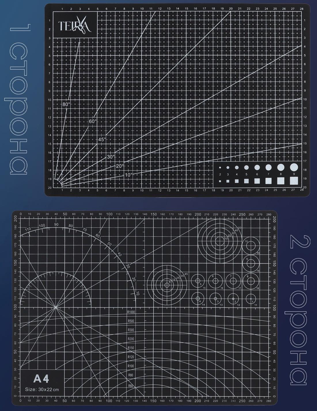 Мат для резки, пятислойный, 30×22 см, А4, чёрный