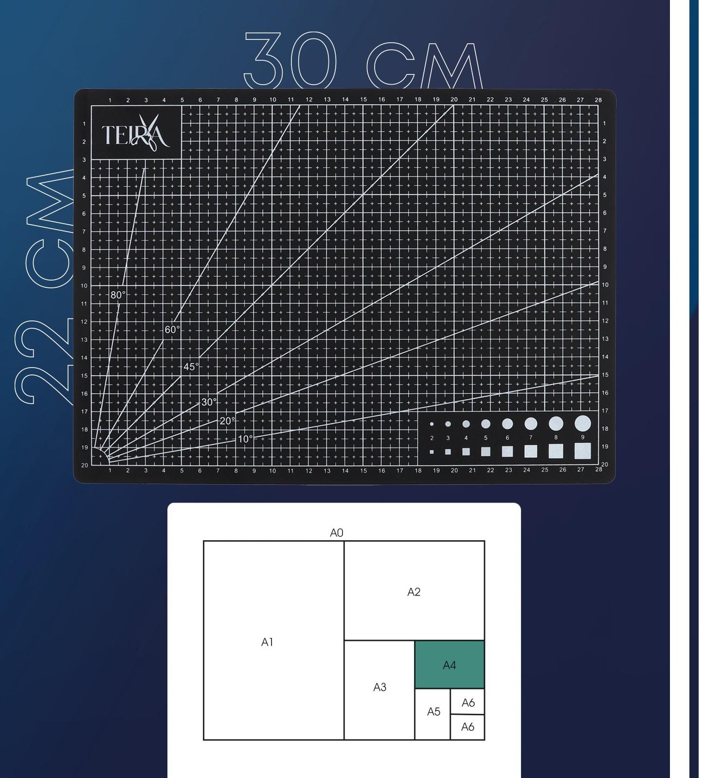 Мат для резки, пятислойный, 30×22 см, А4, чёрный