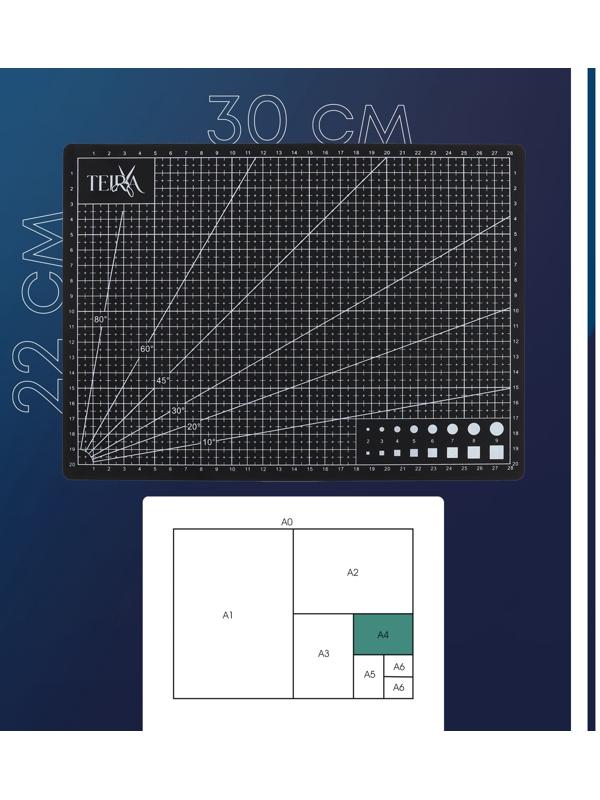 Мат для резки, пятислойный, 30×22 см, А4, чёрный