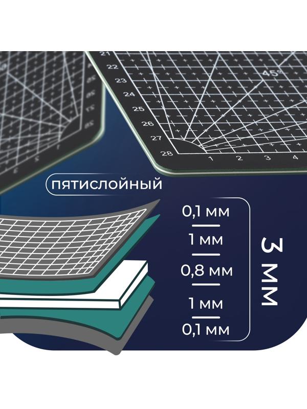 Мат для резки, пятислойный, 30×45 см, А3, чёрный