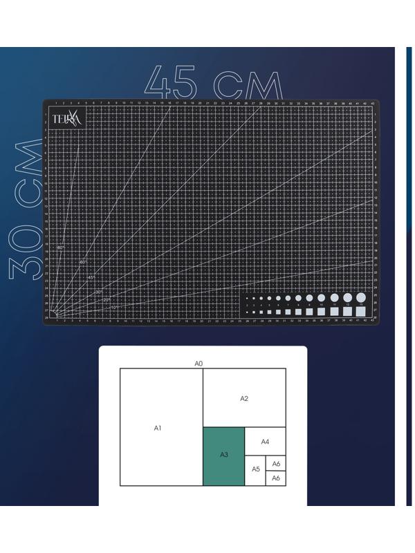 Мат для резки, пятислойный, 30×45 см, А3, чёрный