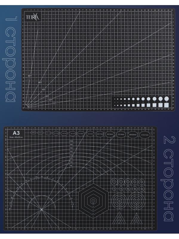 Мат для резки, пятислойный, 30×45 см, А3, чёрный