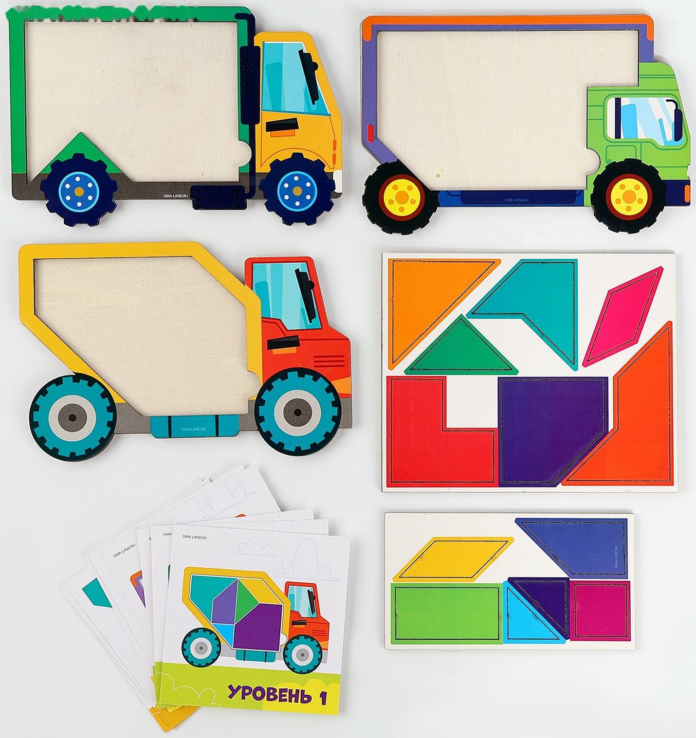 Головоломка деревянная для детей «Повтори по образцу. Умные машинки», 13 деталей, 18 схем