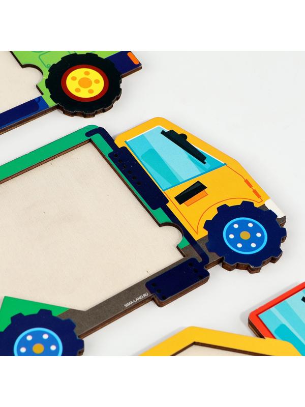 Головоломка деревянная для детей «Повтори по образцу. Умные машинки», 13 деталей, 18 схем