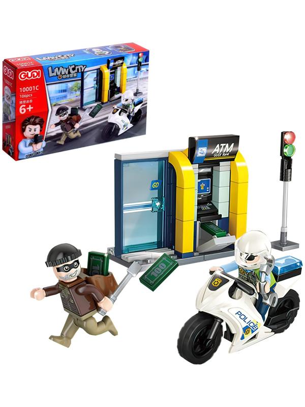 Конструктор блочный для мальчиков Полиция «Погоня на мотоцикле», 106 деталей
