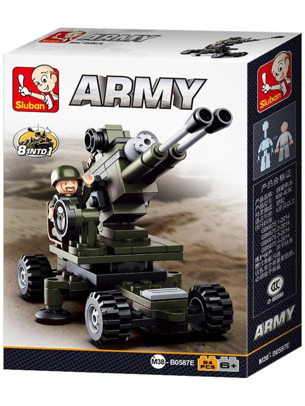 Конструктор блочный для мальчиков Армия «Зенитное орудие», 94 детали