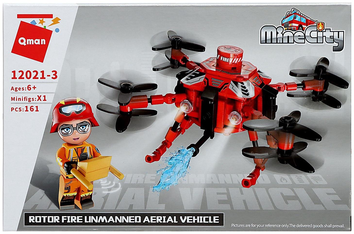 Конструктор блочный для мальчиков Огнеборцы «Пожарный квадрокоптер», 161 деталь