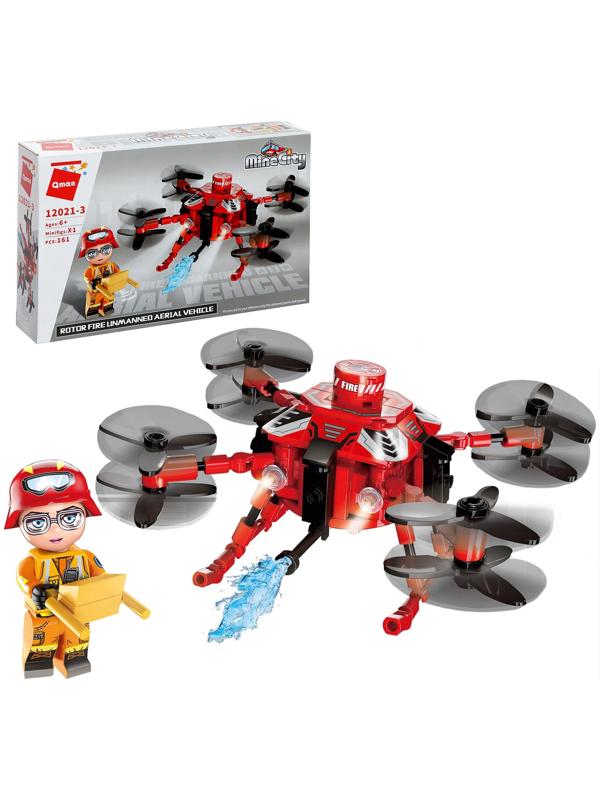 Конструктор блочный для мальчиков Огнеборцы «Пожарный квадрокоптер», 161 деталь