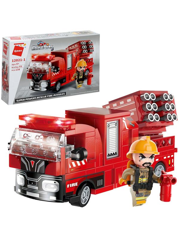 Конструктор блочный для мальчиков Огнеборцы «Пожарная машина», 130 деталей
