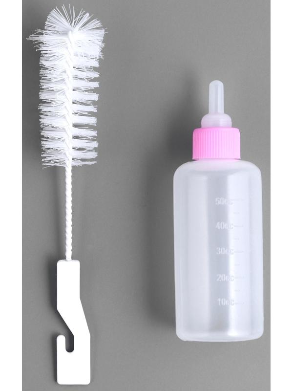 Набор для вскармливания щенков и котят (бутылка 60 мл, соска и ершик), розовый