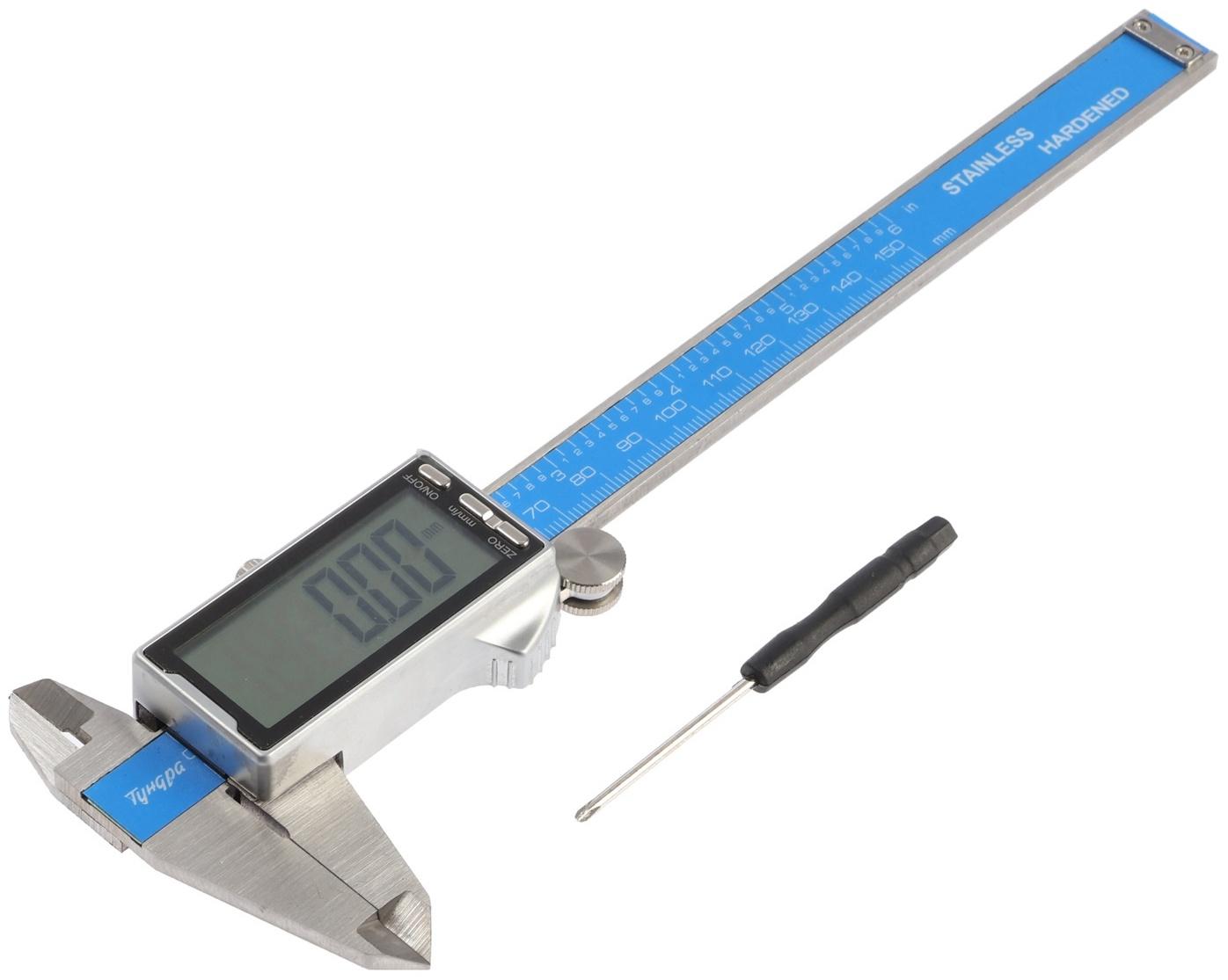 Штангенциркуль электронный ТУНДРА ПРОФИ, металлический, с глубиномером, 150 мм