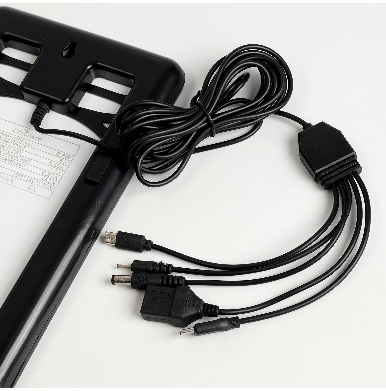 Солнечная панель для зарядки телефона и фонаря 3.3 Вт, 23 х 13.9 х 2 см, кабель 2.75 м