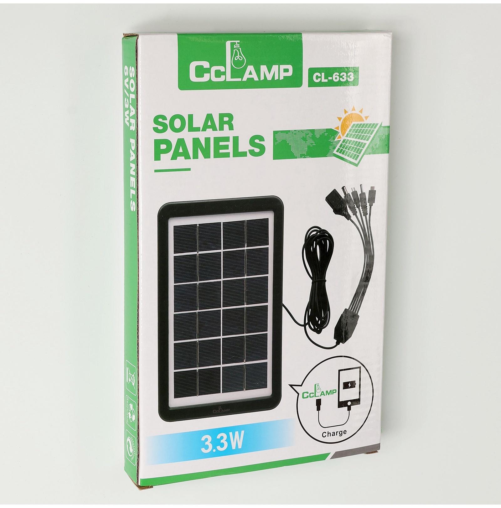 Солнечная панель для зарядки телефона и фонаря 3.3 Вт, 23 х 13.9 х 2 см, кабель 2.75 м