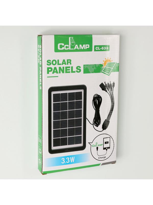 Солнечная панель для зарядки телефона и фонаря 3.3 Вт, 23 х 13.9 х 2 см, кабель 2.75 м