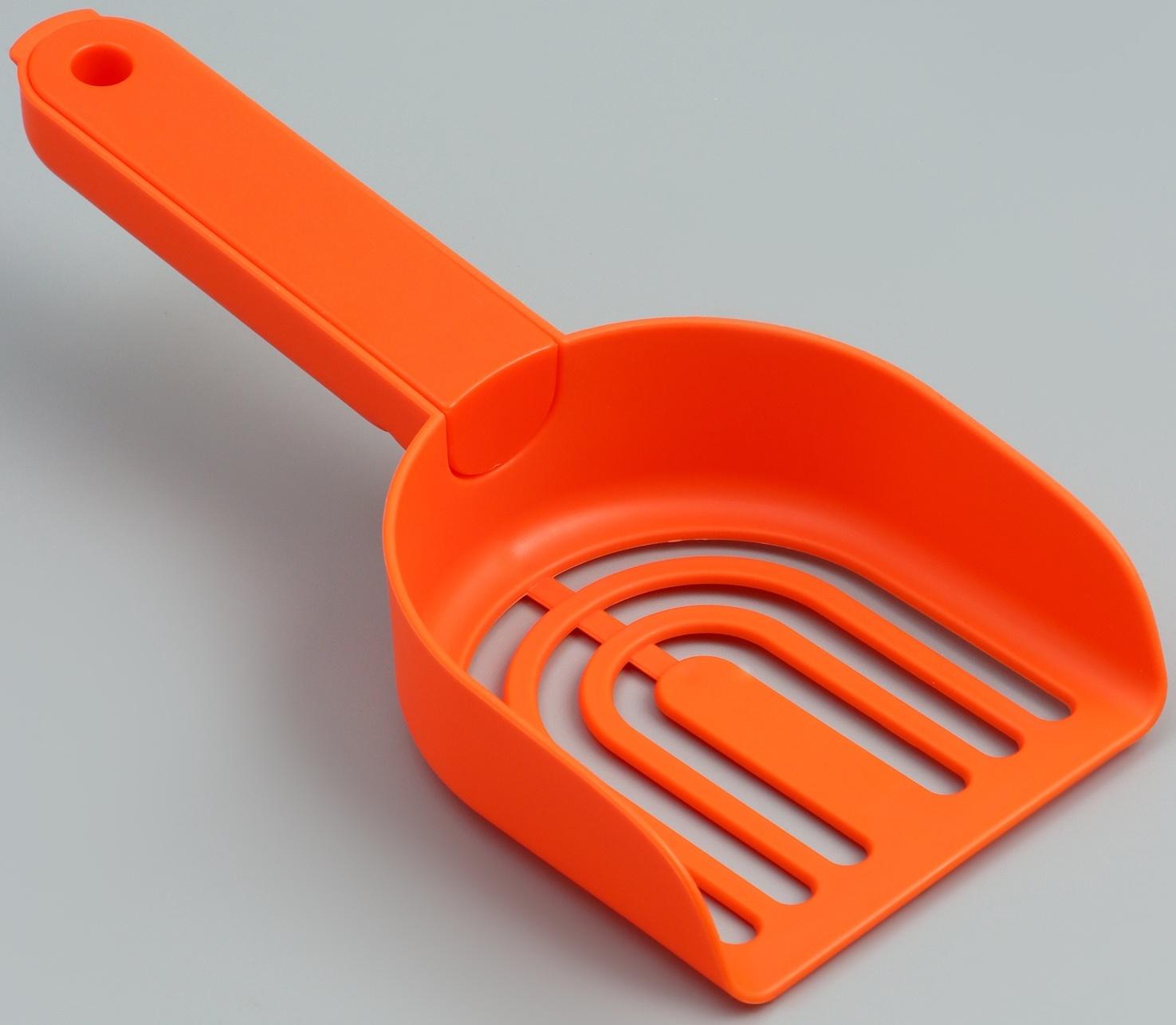 Совок для уборки за кошкой с подставкой, 22 х 7 х 6 см, бело-оранжевый