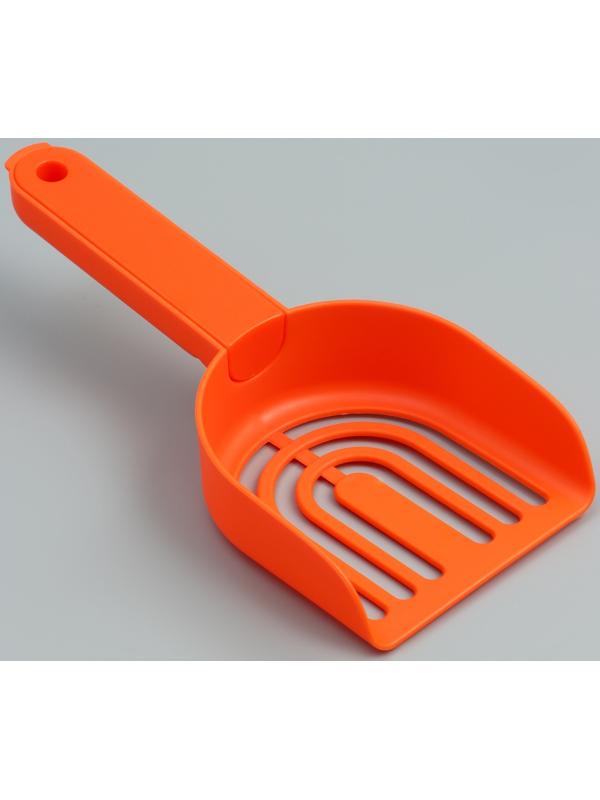 Совок для уборки за кошкой с подставкой, 22 х 7 х 6 см, бело-оранжевый