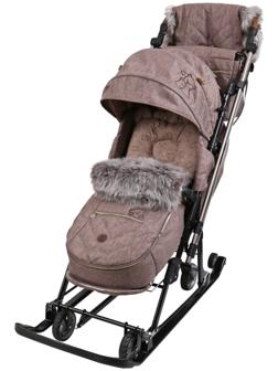 Санки - коляска Joy every day1, с чехлом для ног, муфта, цвет бежевый с мишками