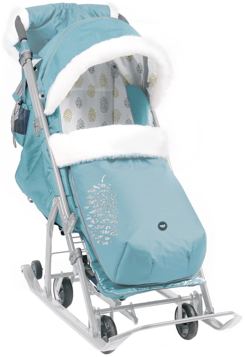 Санки - коляска «Ника детям 7-5K», с чехлом для ног, муфта, цвет мятный с шишкой