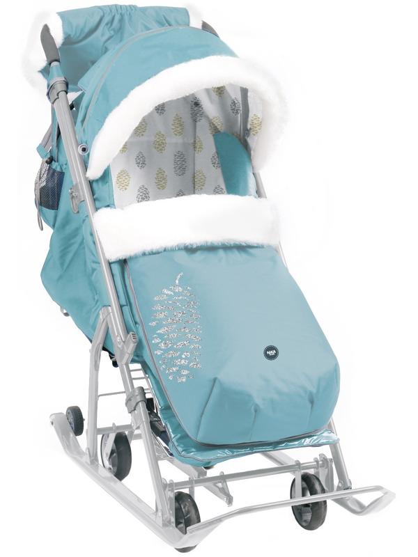 Санки - коляска «Ника детям 7-5K», с чехлом для ног, муфта, цвет мятный с шишкой