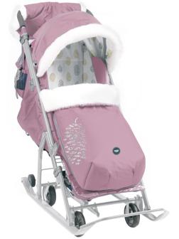 Санки - коляска «Ника детям 7-5K», с чехлом для ног, муфта, цвет пыльно-розовый с шишкой