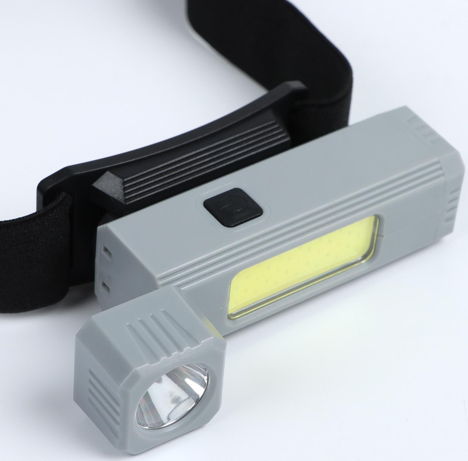 Фонарь налобный аккумуляторный светодиодный, 5 Вт, 800 мАч, 500 лм, 3 режима