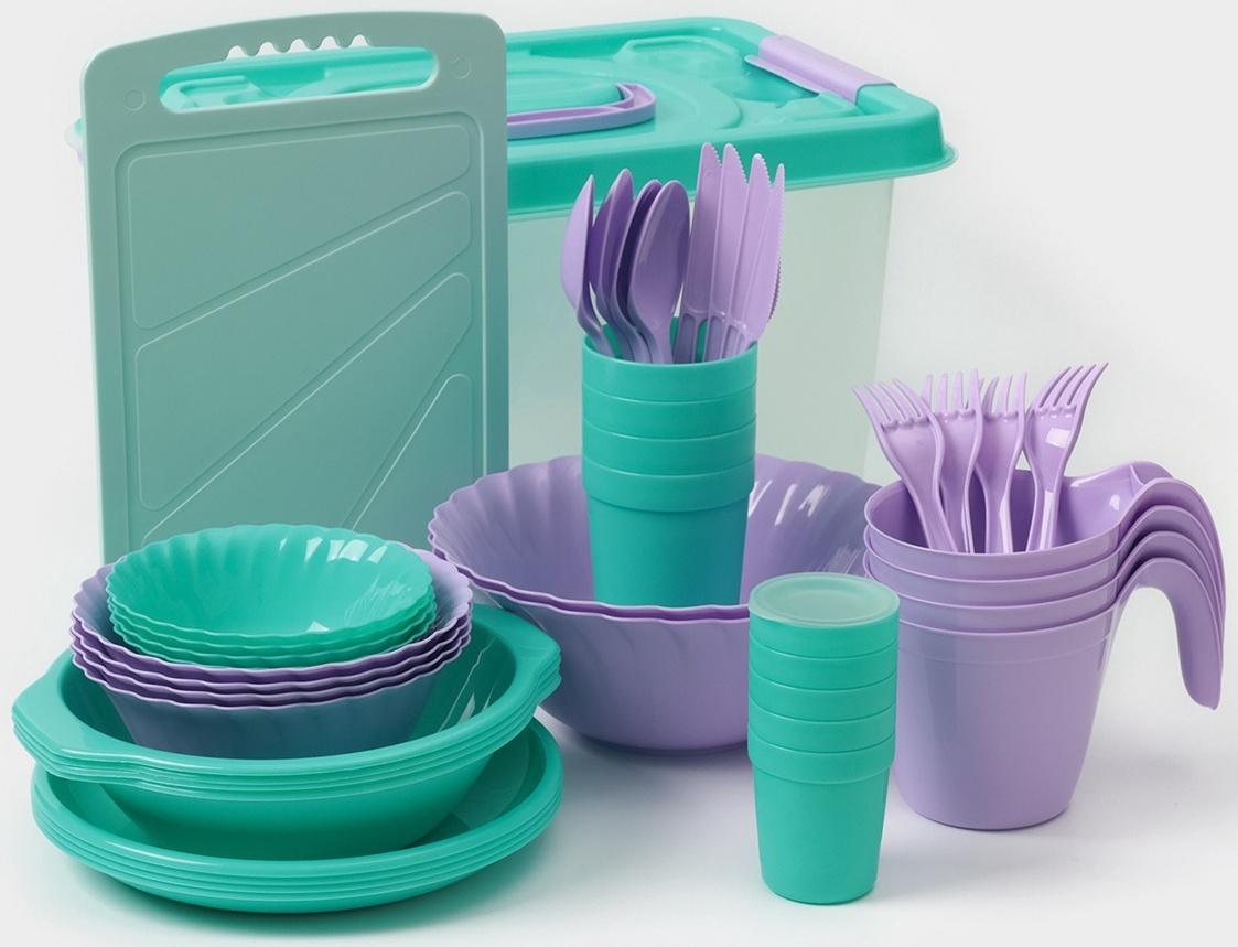 Набор посуды для пикника «Весёлая компания– 2», на 4 персоны, 41 предмет, пластик, МИКС