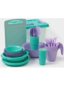Набор посуды для пикника «Весёлая компания– 2», на 4 персоны, 41 предмет, пластик, МИКС