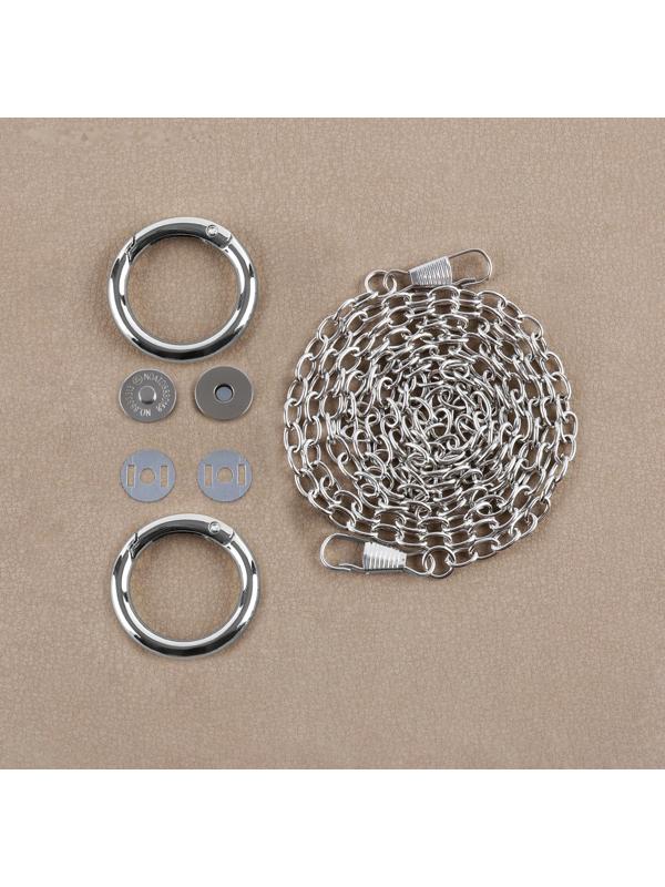 Набор для создания сумки, 4 предмета, кольцо-карабин - 2 шт, цепочка, кнопка магнитная, цвет серебряный