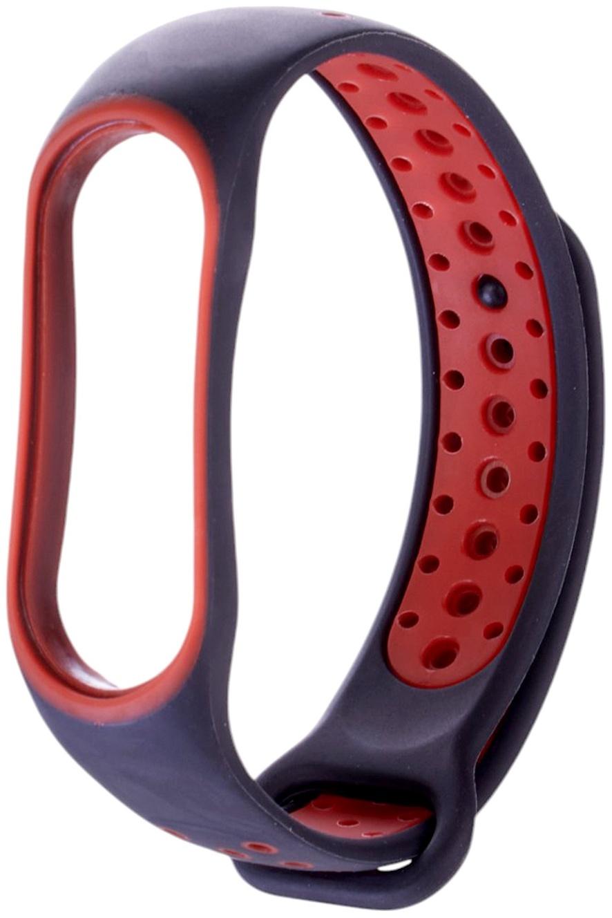 Ремешок Luazon для фитнес-браслета Mi Band 5/6/7, с перфорацией, чёрно-красный