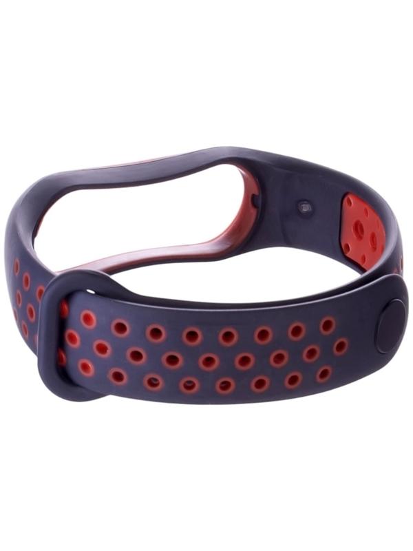 Ремешок Luazon для фитнес-браслета Mi Band 5/6/7, с перфорацией, чёрно-красный