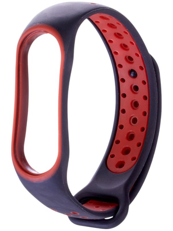 Ремешок Luazon для фитнес-браслета Mi Band 5/6/7, с перфорацией, чёрно-красный