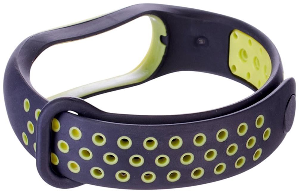 Ремешок Luazon для фитнес-браслета Mi Band 5/6/7, с перфорацией, чёрно-зелёный