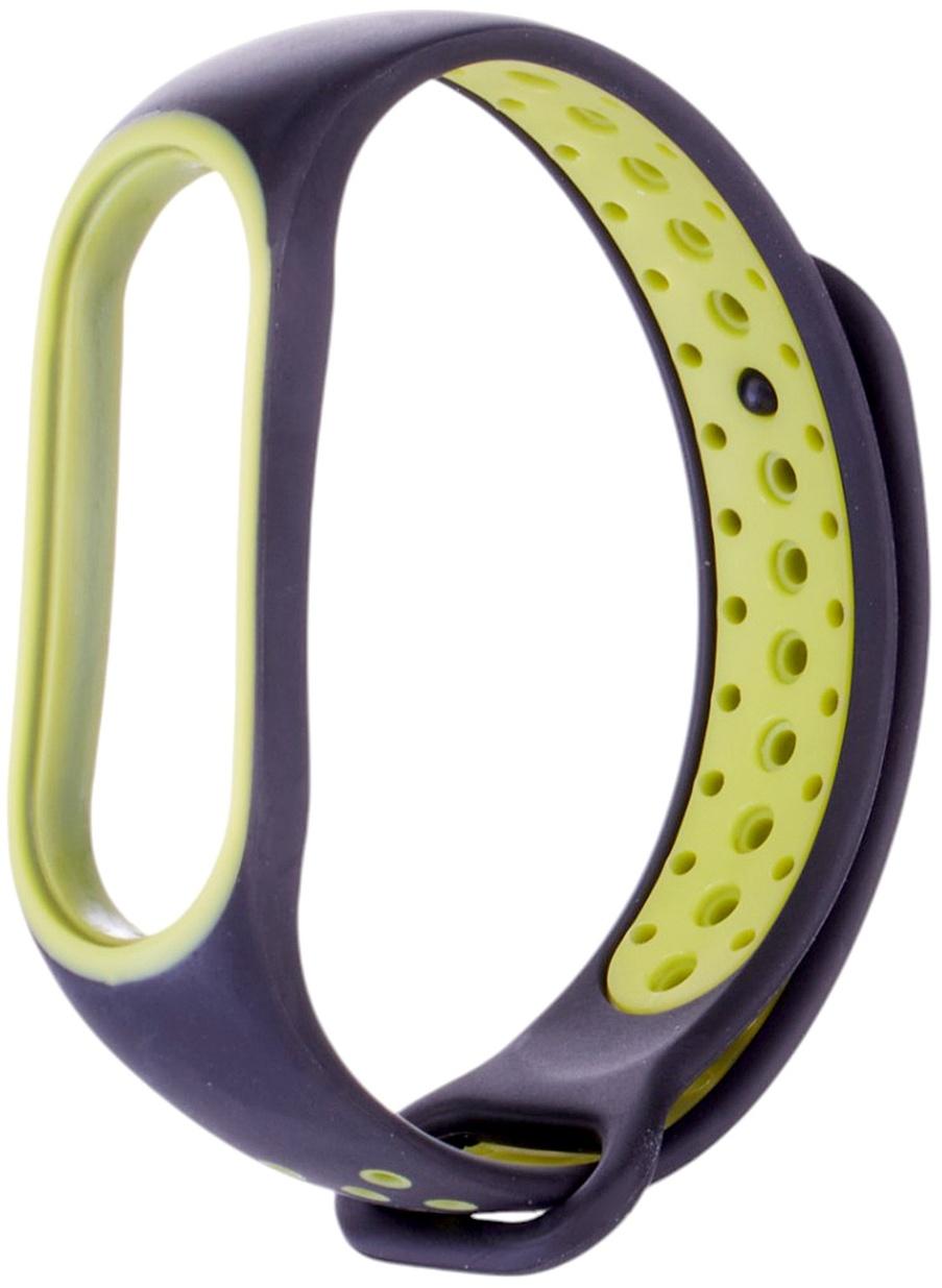 Ремешок Luazon для фитнес-браслета Mi Band 5/6/7, с перфорацией, чёрно-зелёный