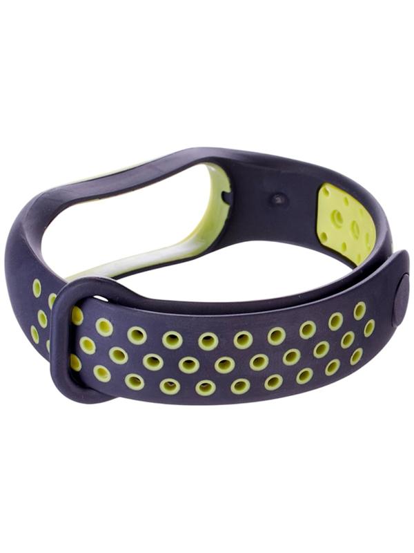 Ремешок Luazon для фитнес-браслета Mi Band 5/6/7, с перфорацией, чёрно-зелёный
