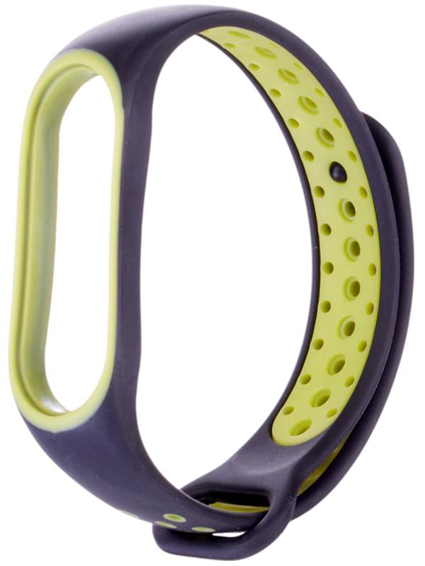 Ремешок Luazon для фитнес-браслета Mi Band 5/6/7, с перфорацией, чёрно-зелёный