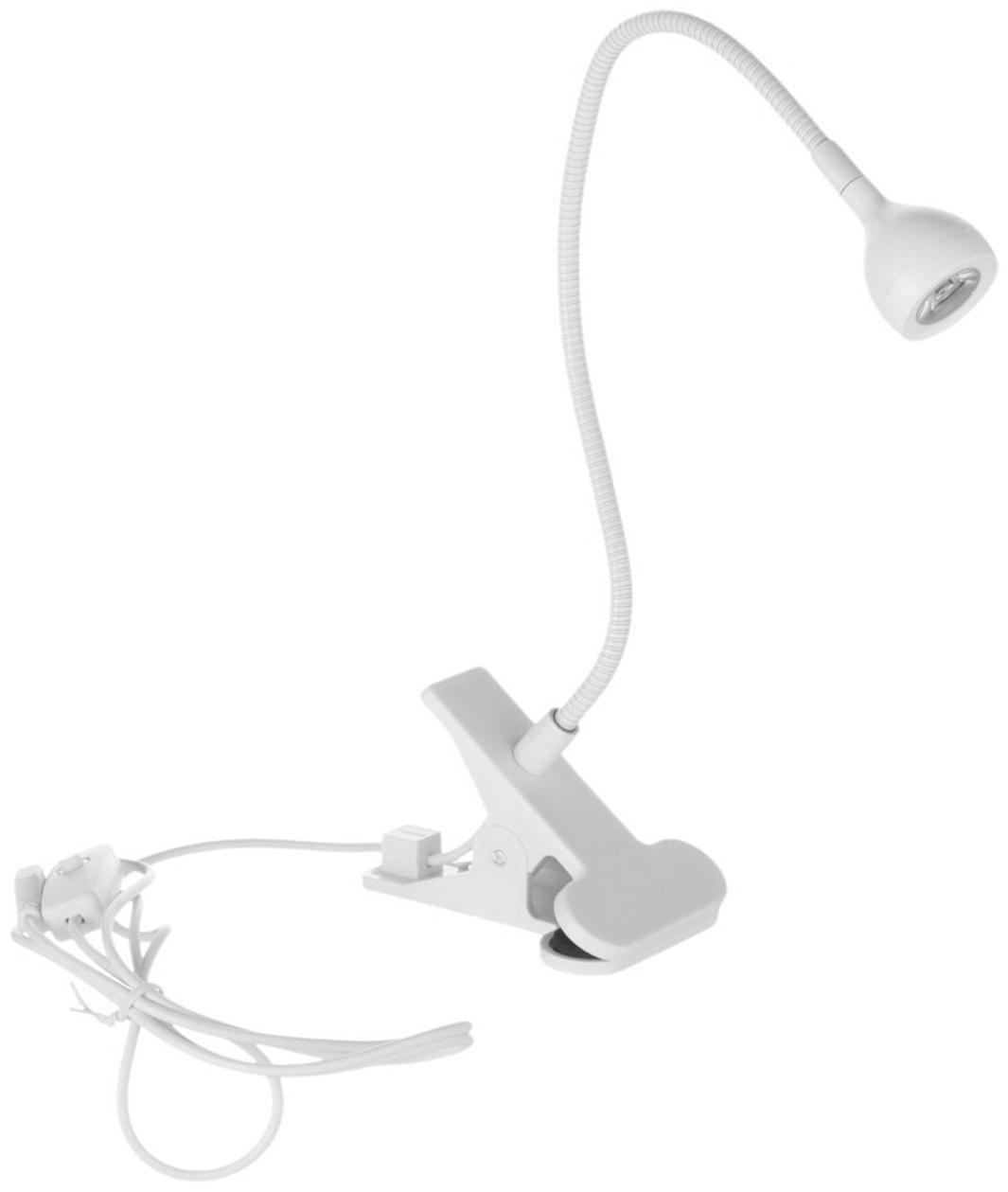 Лампа для маникюра, LED, на прищепке, 1 диод, 3 Вт, USB, белая