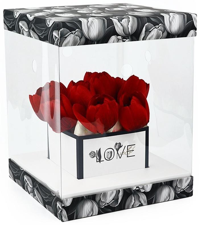 Коробка для цветов с вазой и PVC окнами складная «Чёрно-белая эстетика», 23 х 30 х 23 см