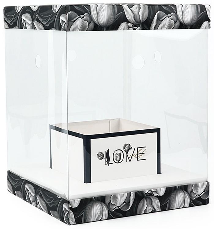 Коробка для цветов с вазой и PVC окнами складная «Чёрно-белая эстетика», 23 х 30 х 23 см