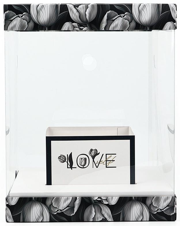 Коробка для цветов с вазой и PVC окнами складная «Чёрно-белая эстетика», 23 х 30 х 23 см